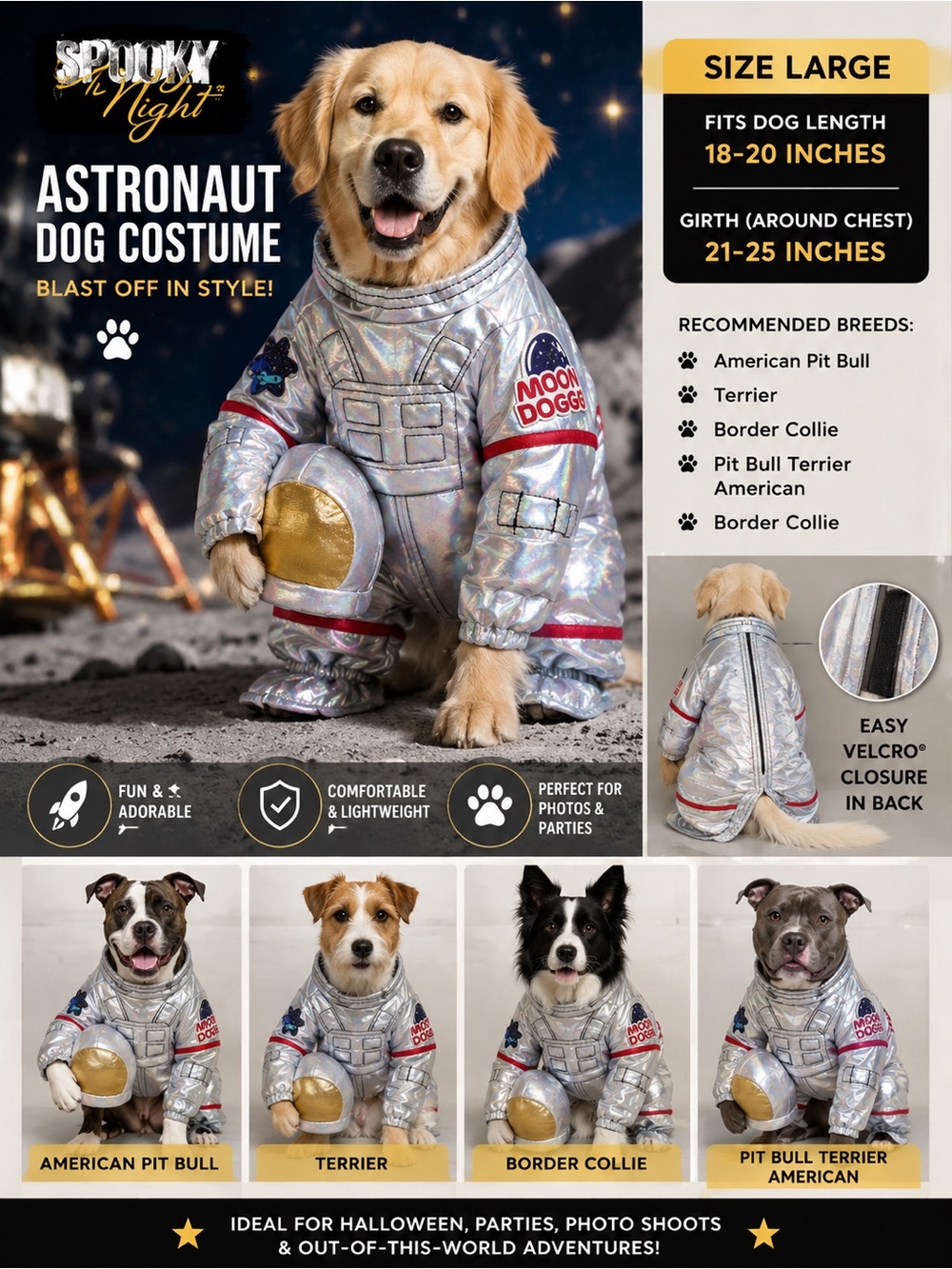 Spooky Night Astronaut Dog Costume - Silver
